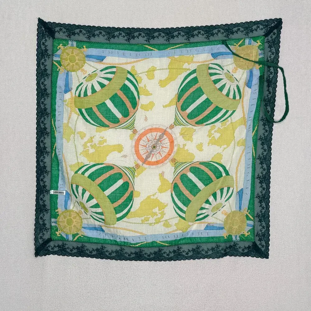 Marienne Korea Large Scarf Hot Air Balloon Lace Trim Green Yellow